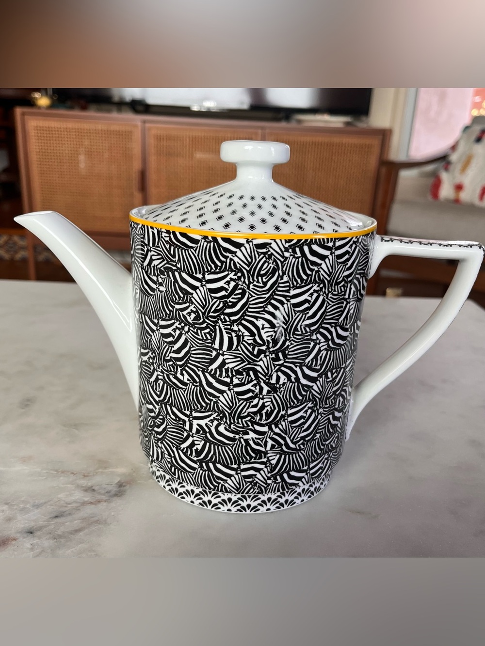 Ted Baker Portmeirion Langdon Teapot Black White Geometric Pattern Fine Porcelai